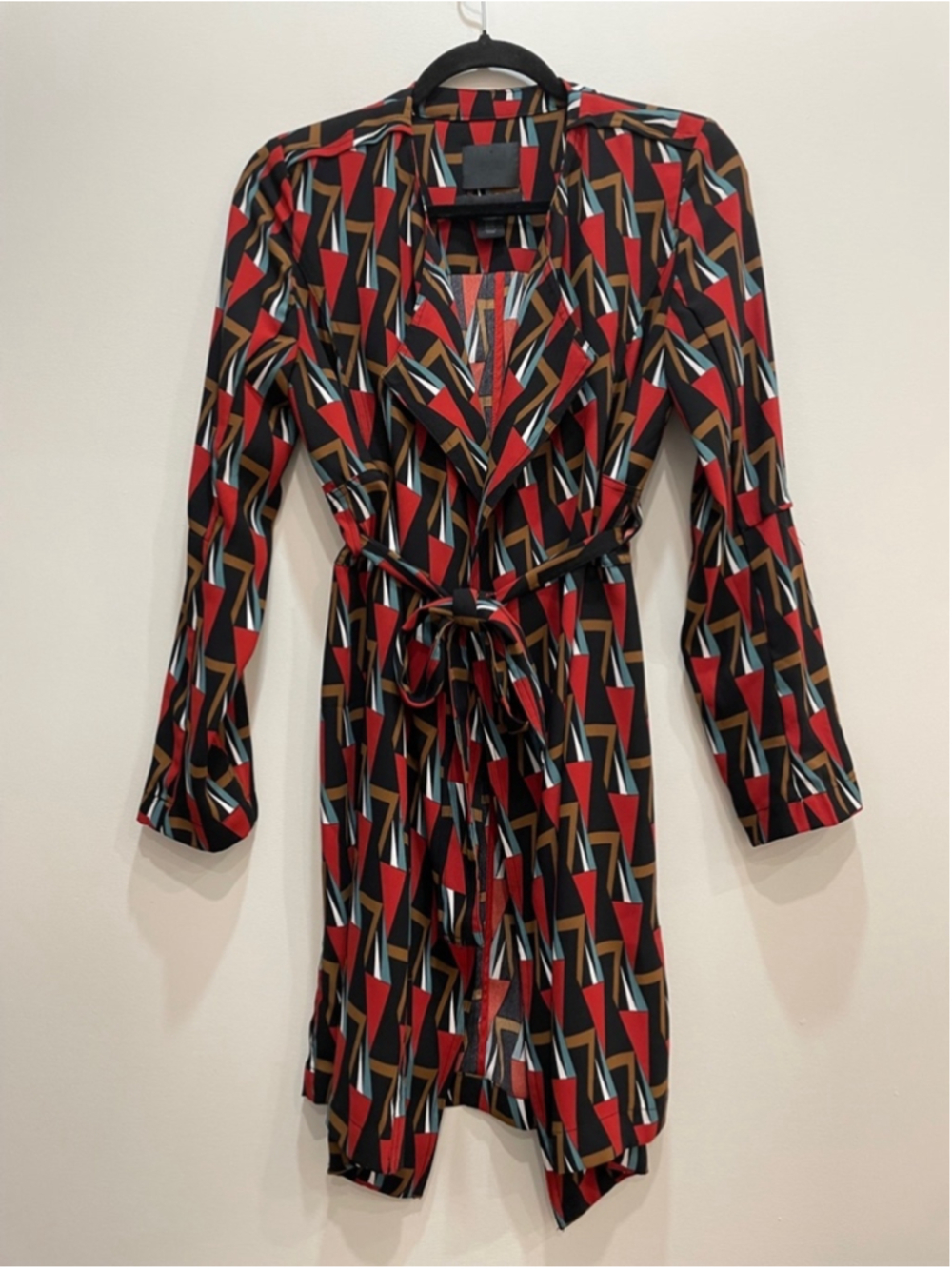 Masion Cinqcent Belted Cardigan Trench Jacket XS Artsy Geometic Abstract